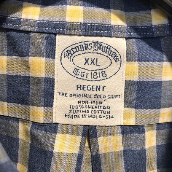Brooks Brothers Regent Mens XXL Blue Yellow White Check Print Button Down Shirt - Picture 4 of 5